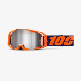 100% Armatic Neon Orange Motocrossmaske mit silberner Spiegelglas