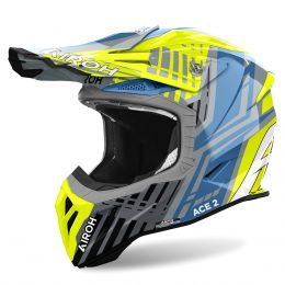 Motocross Helmet AIROH Aviator Ace 2 Proud Grey Blue Yellow Gloss