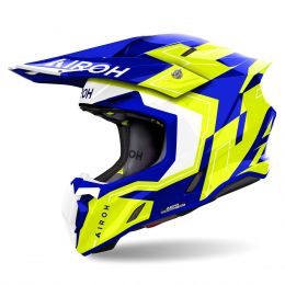 Motocross-Helm AIROH Twist 3 Dizzy Weiß Blau Gelb glänzend