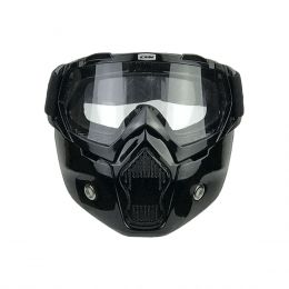 Abnehmbare Motorradmaske CGM 740M Glänzend Schwarz Transparente Linse Zugelassen