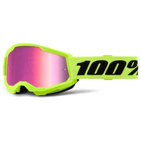 Motocross Maske 100% Strata 2 Junior Neon Gelb Rosa Mirror Linse