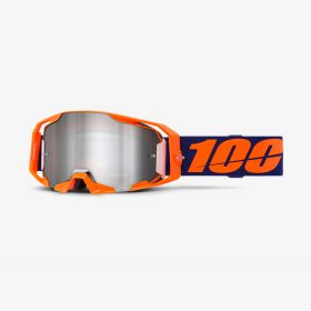 100% Armatic Neon Orange Motocrossmaske mit silberner Spiegelglas