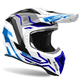 Motocross-Helm AIROH Aviator Ace 2 Ground Weißblau glänzend