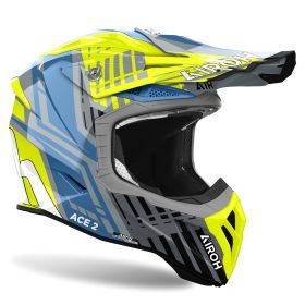 Motocross Helmet AIROH Aviator Ace 2 Proud Grey Blue Yellow Gloss