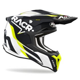 Motocross-Helm AIROH Strycker Racr Schwarz Weiß Glanz