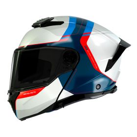 Casque Modulable MT Helmets Atom 2 SV Emalla C7 Blanc Bleu Rouge Brillant