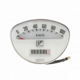 PIAGGIO Vintage Speedometer 100 km/h oval 81x61 mm white with chrome frame