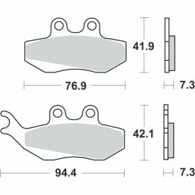 PIAGGIO S18 Bremsbeläge Abmessungen 41,9x76,9x7,3 mm und 42,1x94,4x7,3 mm