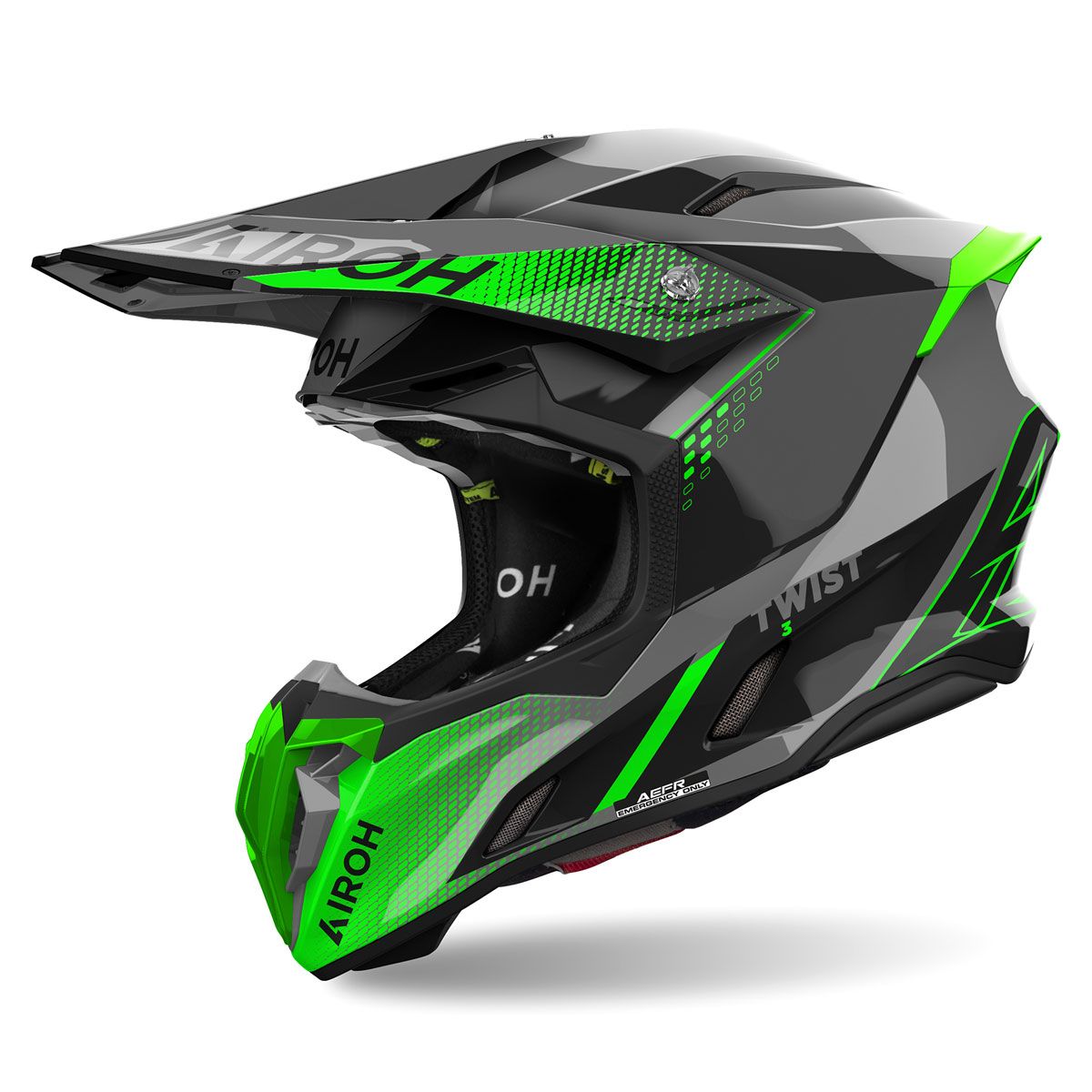 AIROH TW3S33 motocross helmet twist 3 shard black green gloss